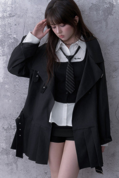 Black White Layered-Look Shirt Set-Up