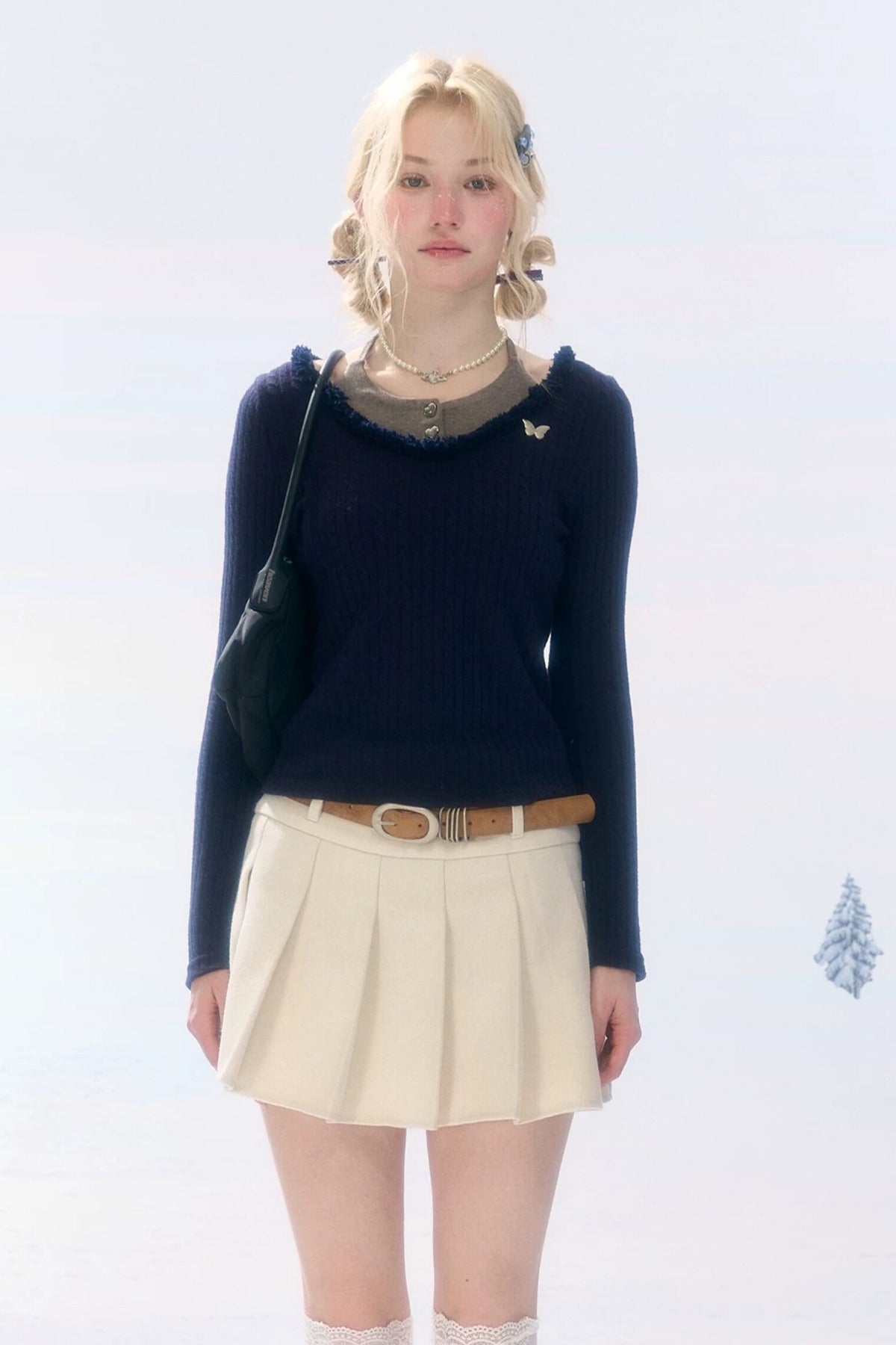 Pleated High Waist Woolen Skirt
