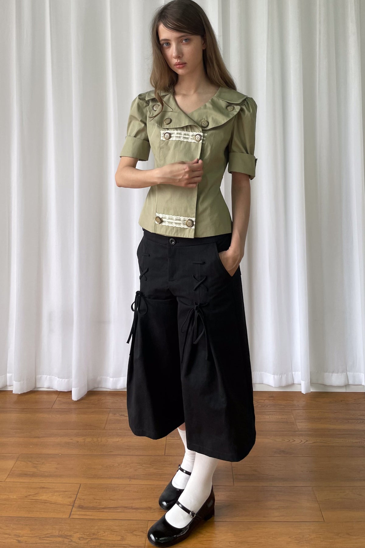 Trench Style Double-Breasted Lace Shirt
