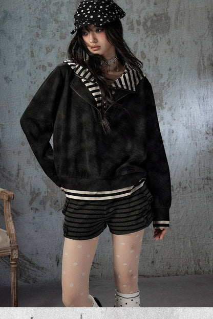 Felpa con cappuccio leggera tie-dye con mezza zip