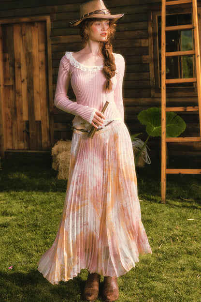 Custom High Drape Printed Pleated Skirt