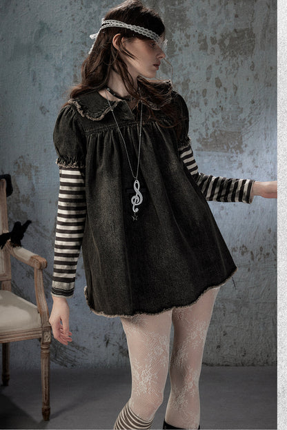 Robe en denim patchwork à rayures