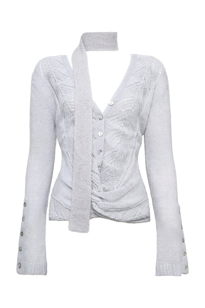 Two-Tone Reversible V-Neck Knit Sweater