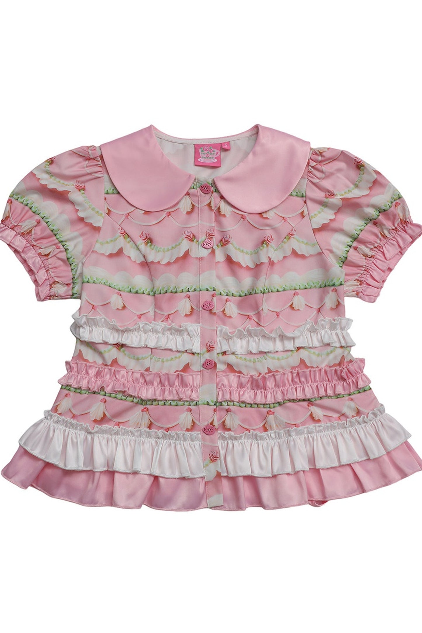 Rose Print Bubble Sleeve Blouse and Cake Skirt Set