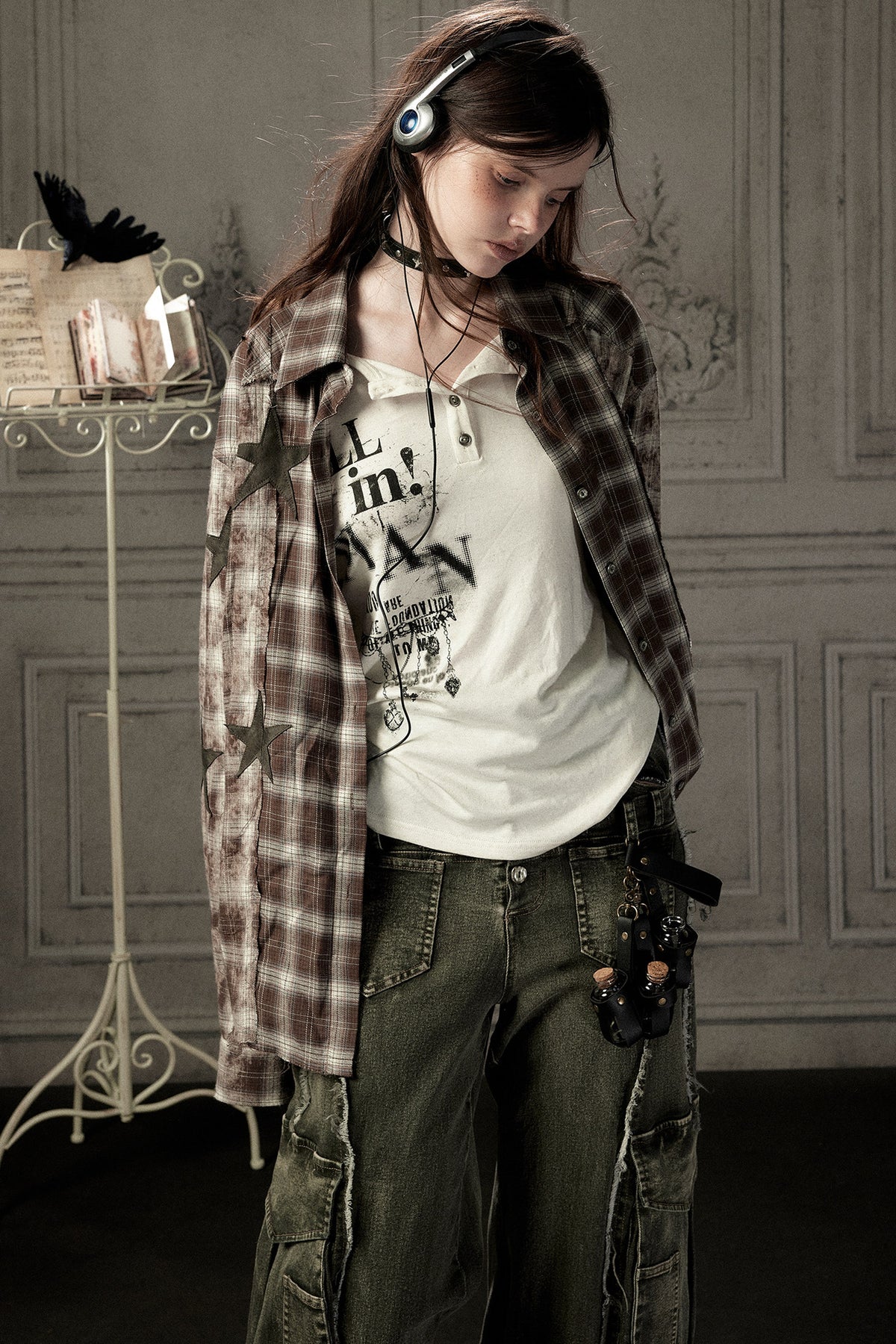 Coffee-Colored Plaid Shirt