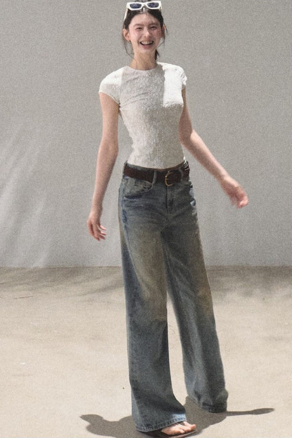 Vintage Hand-Painted Wide Leg Jeans Set