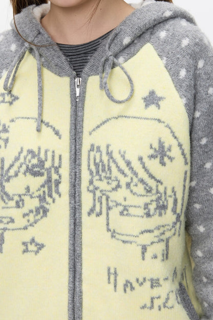 Polka Dot Raglan Zip Sweater