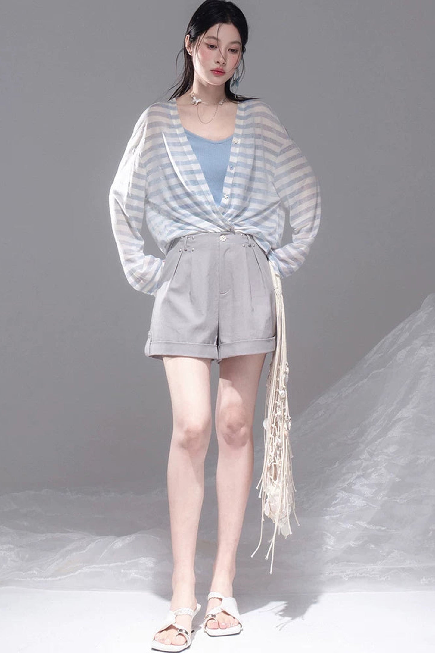 Sea Salt Striped Lyocell Cardigan Set