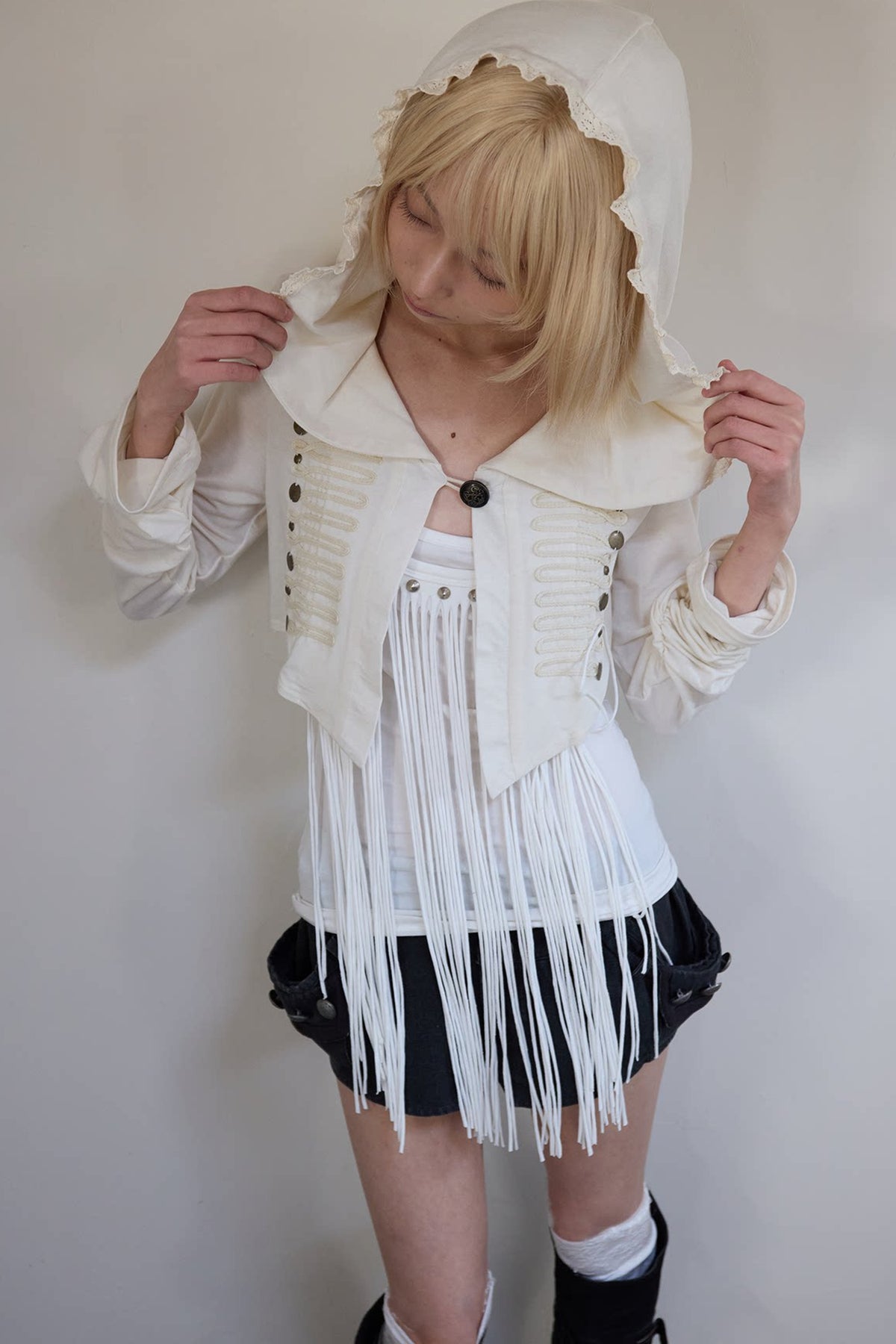 Beaded Wool Hooded Knit Cardigan