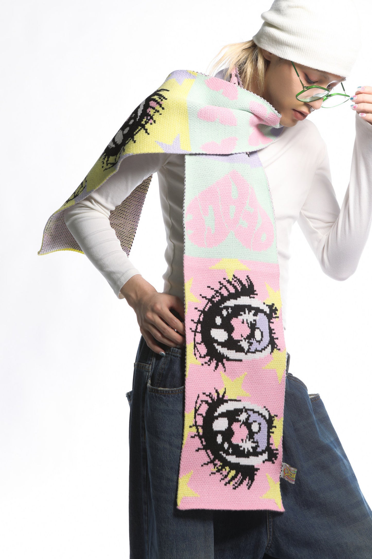 Comic Eye Knitted Long Scarf Set-Up