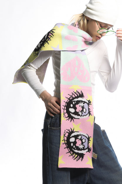 Comic Eye Knitted Long Scarf Set-Up