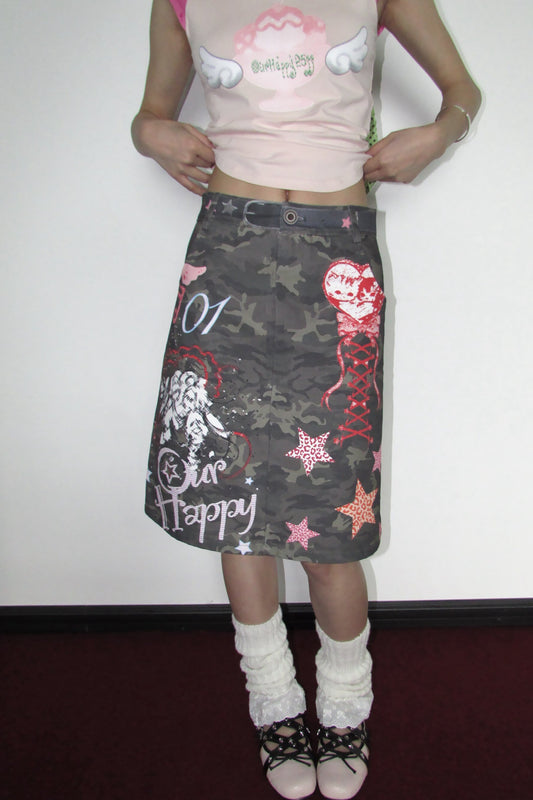 Graffiti Camouflage Midi Skirt