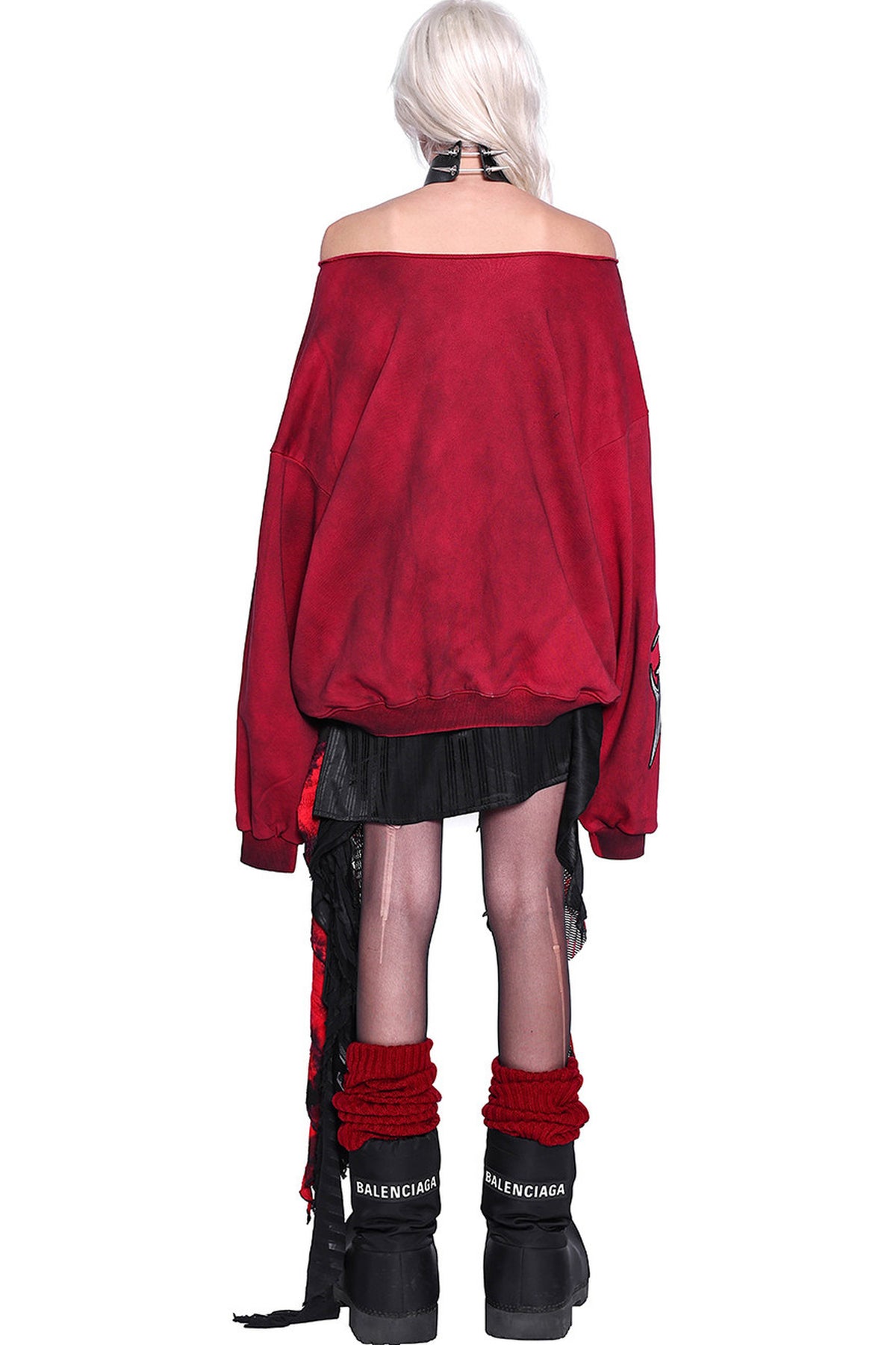 3D Embroidery Off-Shoulder Distressed Print Sweatshirt
