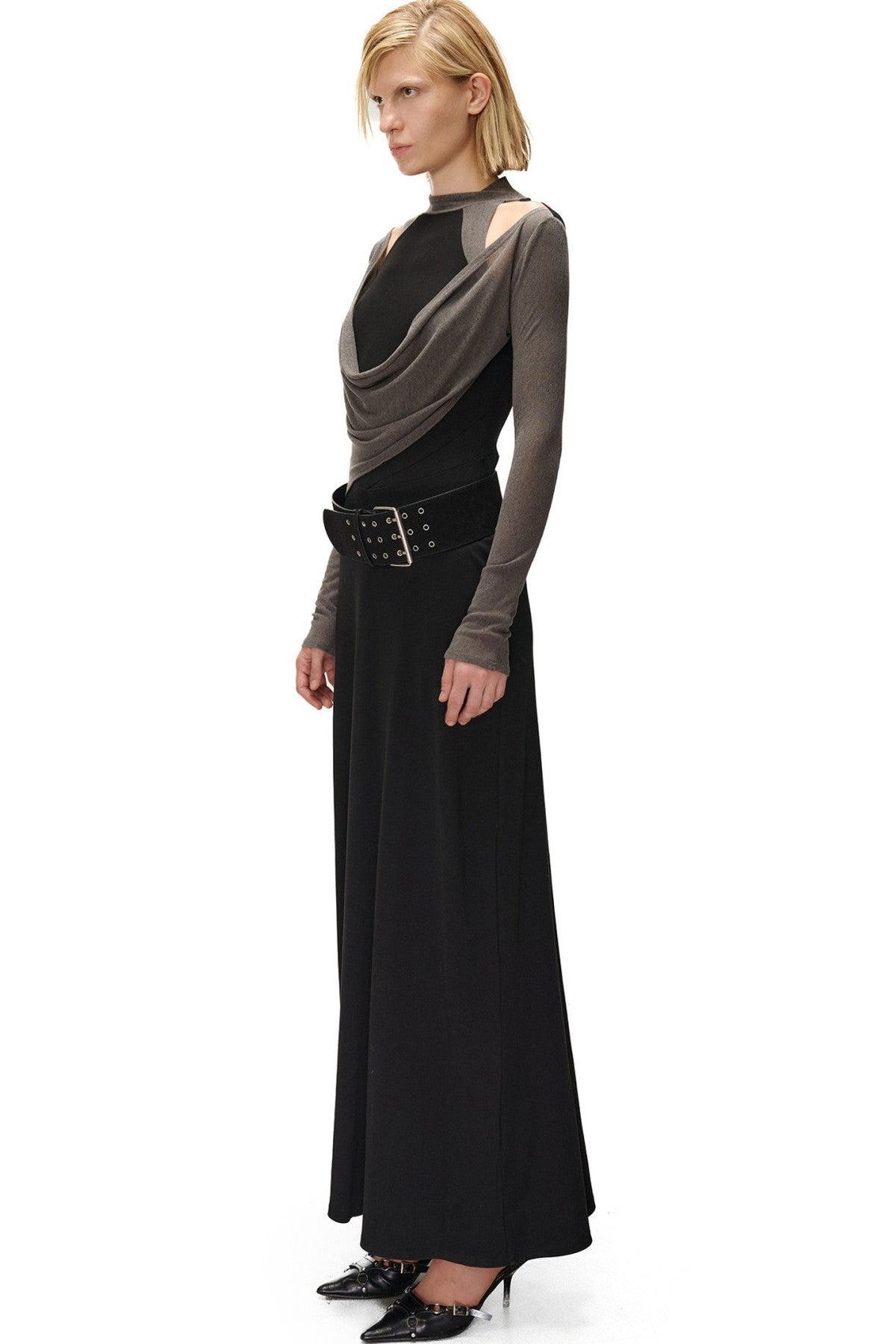 High-Elastic Spliced Pleated Long Dress