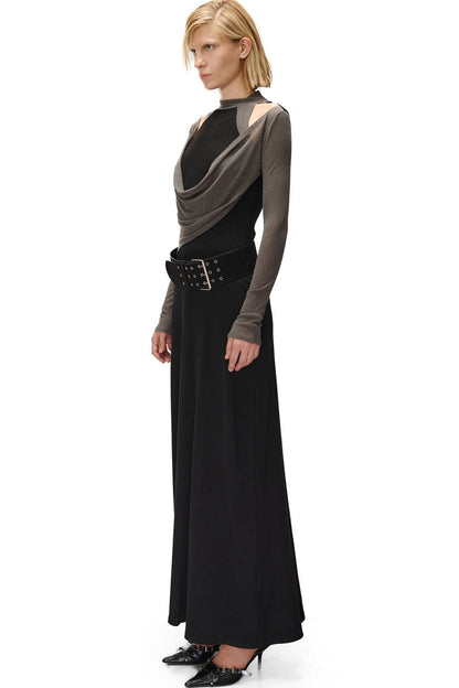 High-Elastic Spliced Pleated Long Dress