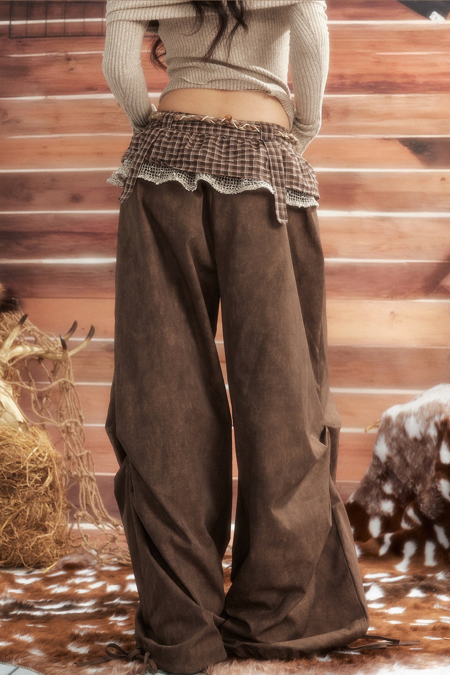 Plaid Tie-Waist Wide Leg Pants