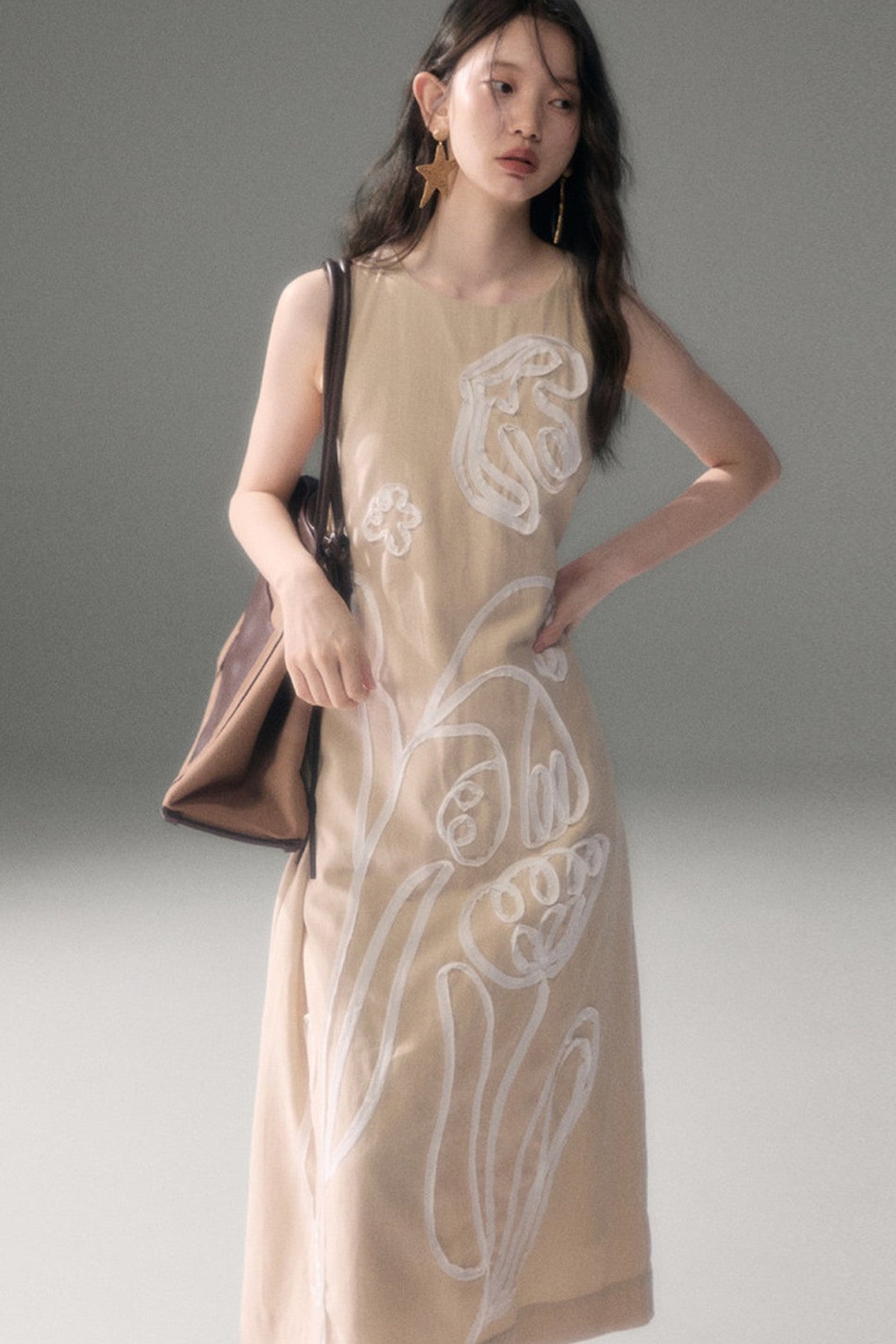 3D Floral Bird Tencel Dress