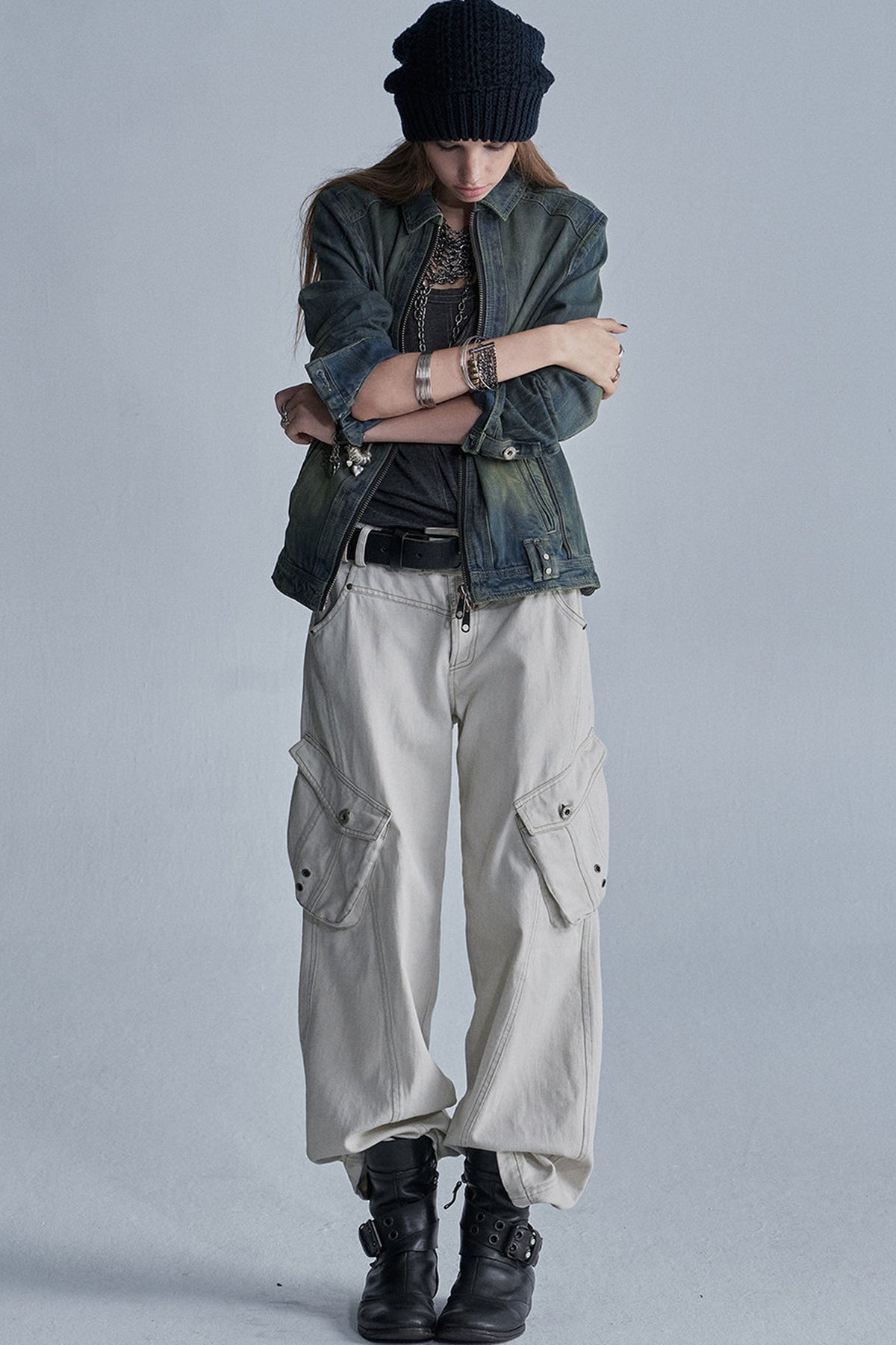 Distressed Zipper Segmented Jacket