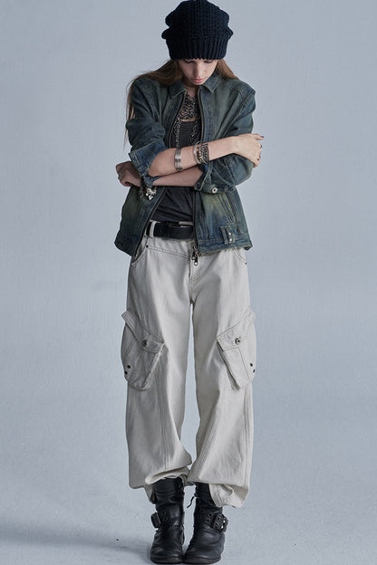 Distressed Zipper Segmented Jacket