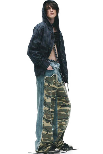 Hooded Distressed Shirt with Rivets