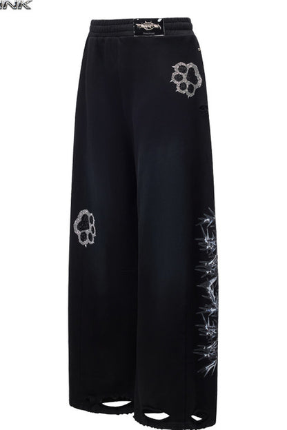 Rhinestone Rivet Scissor-Leg Sweatpants