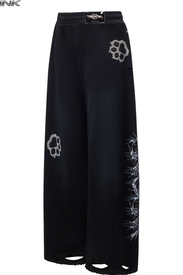Rhinestone Rivet Scissor-Leg Sweatpants