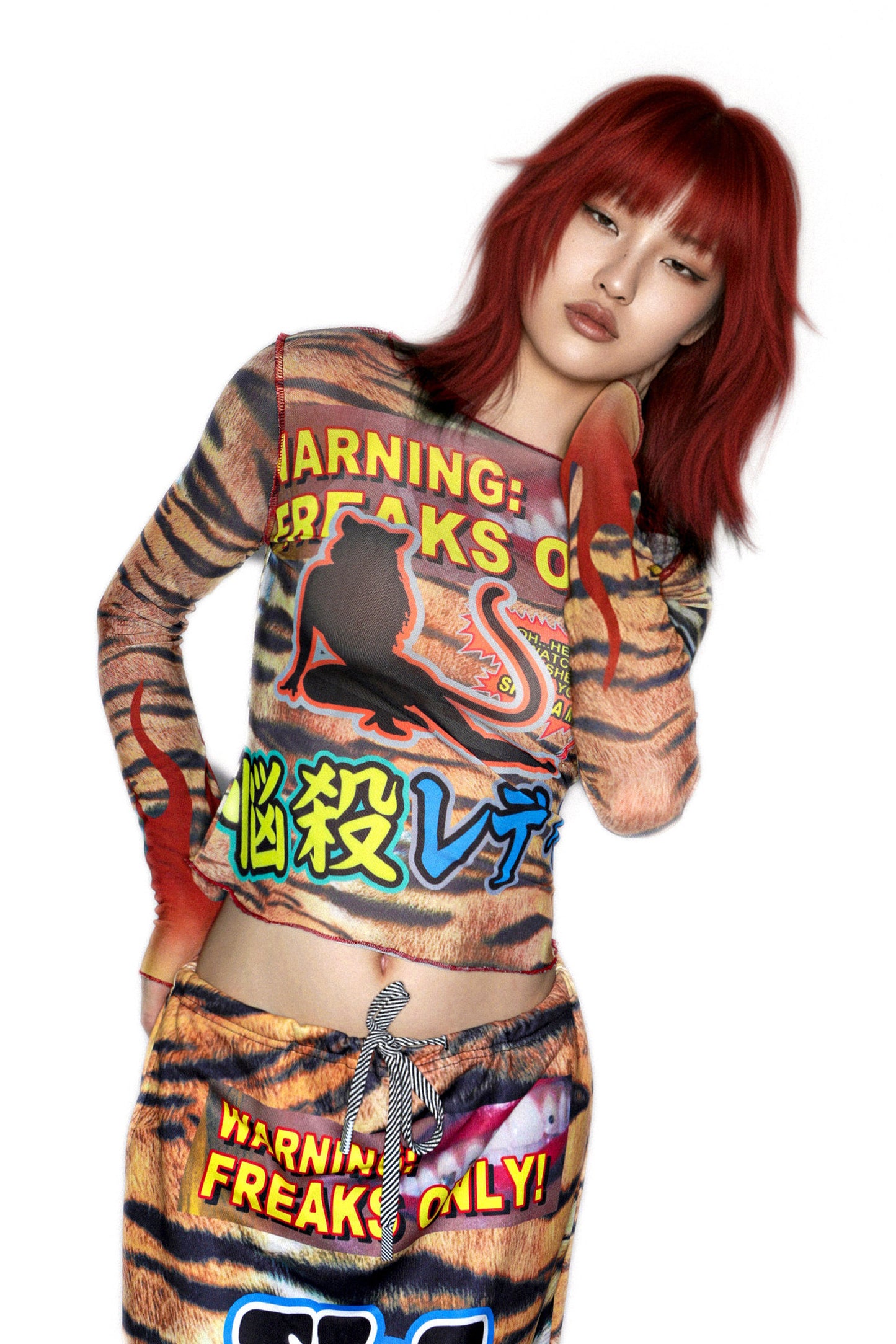 Y2K Graphic Long Sleeve Mesh Top