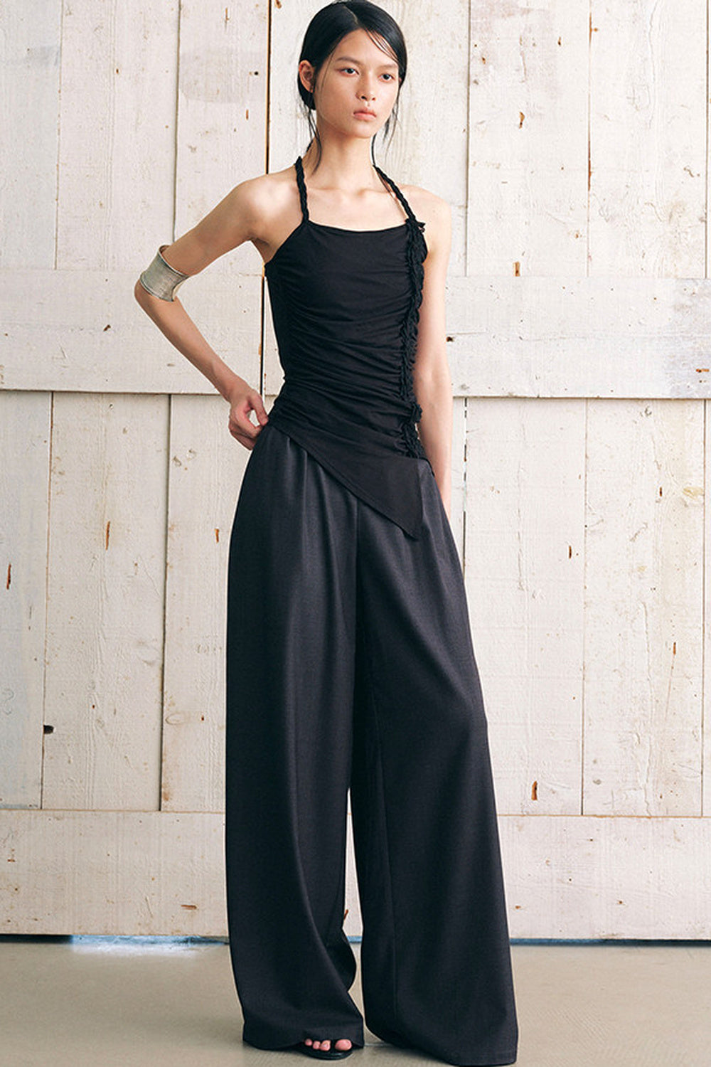 Side Ruched Braided Halter Top