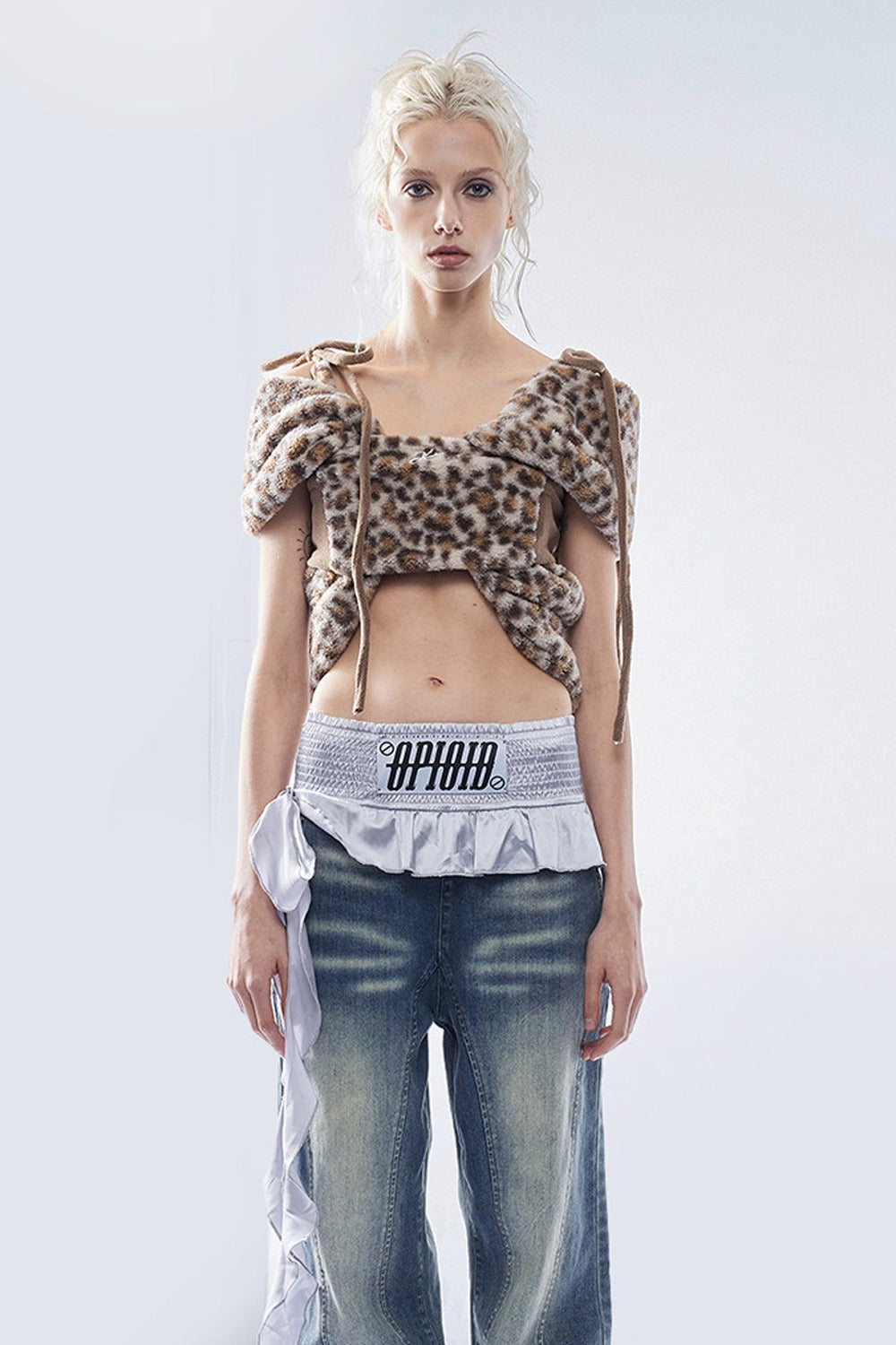 Boxing Style Patchwork Washed Wide-Leg Jeans