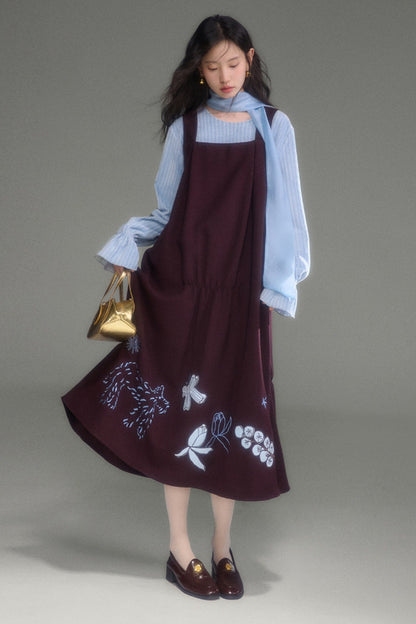 Moonlight Waterfall Long-Sleeve Ribbon Top and Skirt Set-Up