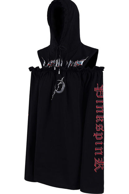Off-Shoulder Printed Hooded Dress