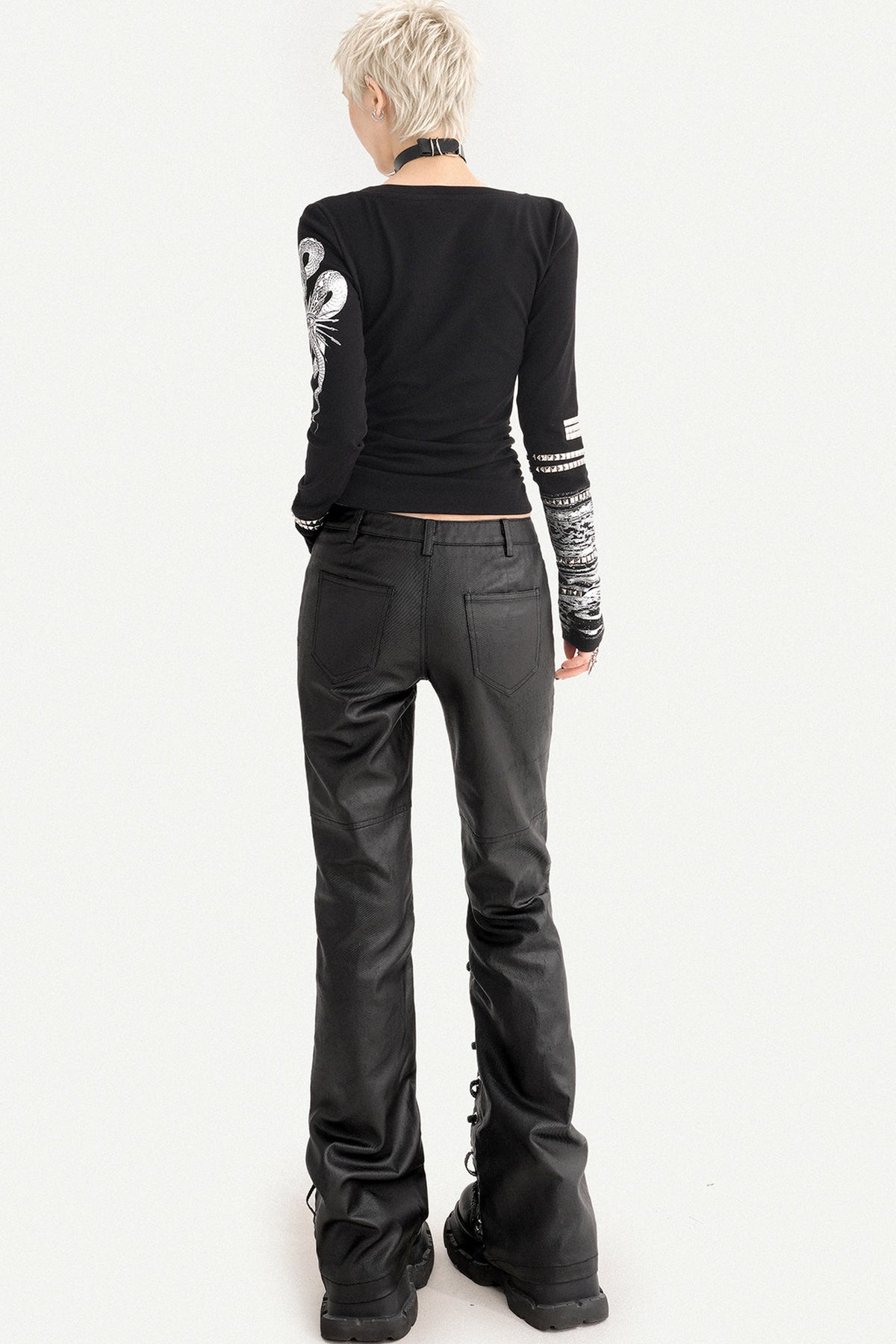 Punk Style Lace-Up Leather Pants