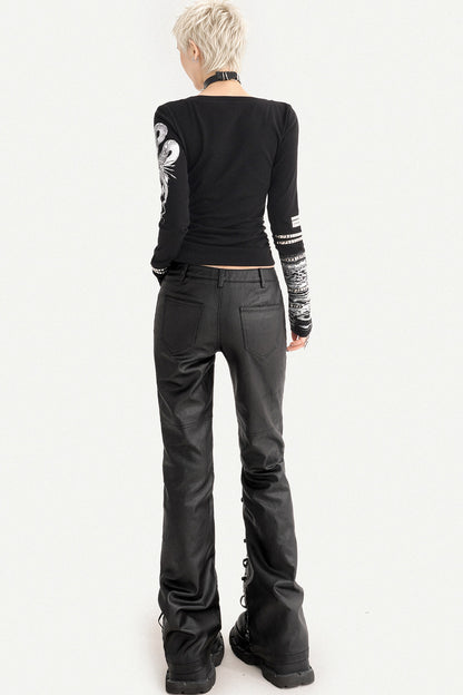 Punk Style Lace-Up Leather Pants