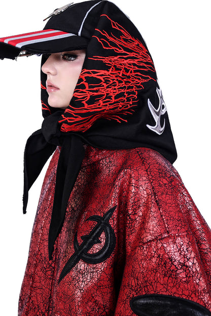 Red Cracked Leather Oversized Jacket