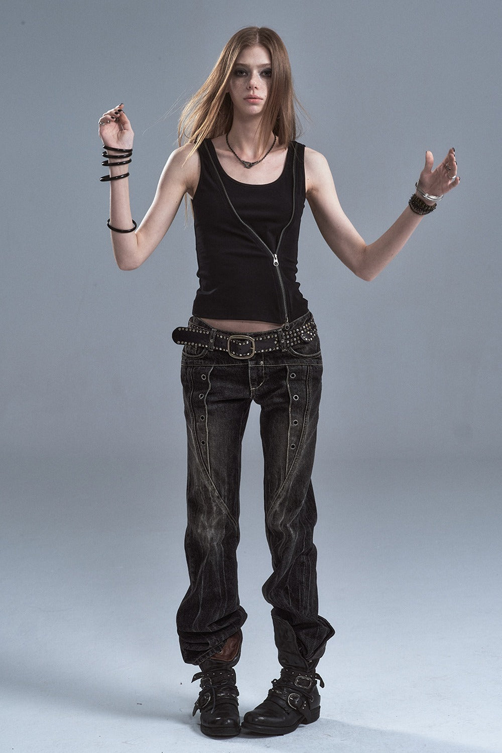 Black Camouflage Diagonal Zipper Two-Way Wear Camisole