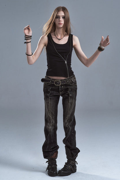 Black Camouflage Diagonal Zipper Two-Way Wear Camisole