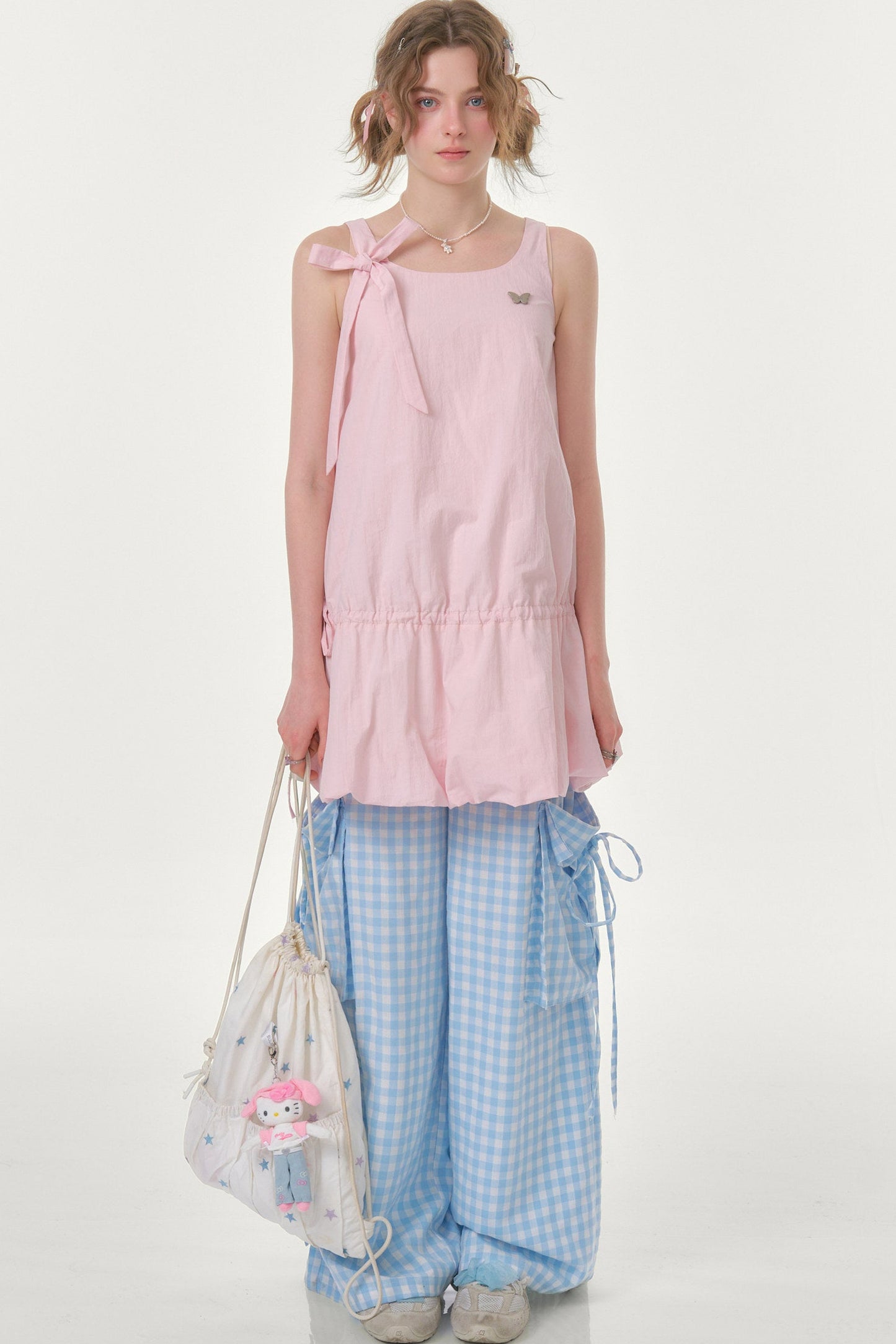 Peach Soda Lace-Up Camisole Dress