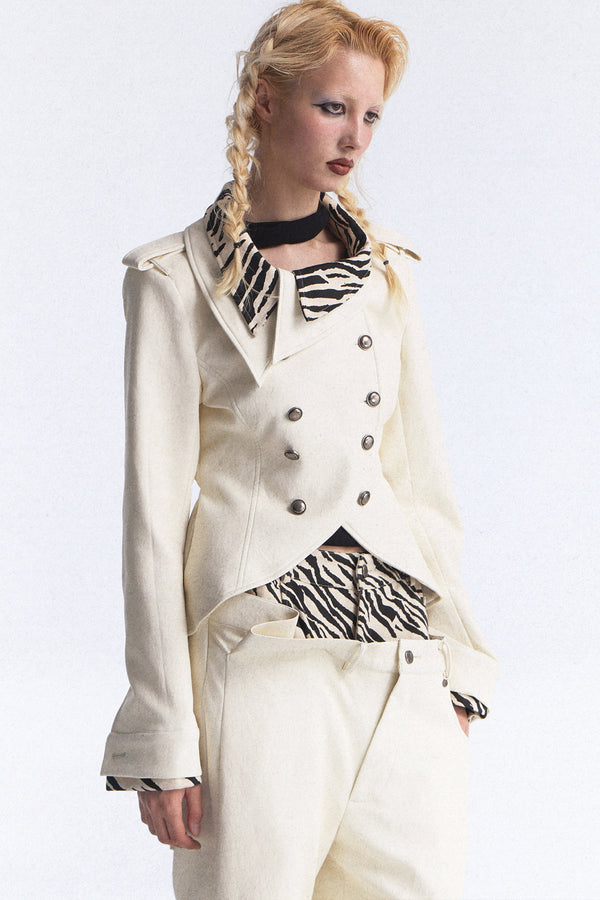 Zebra Print Patchwork Asymmetrical Double-Breasted Jacket