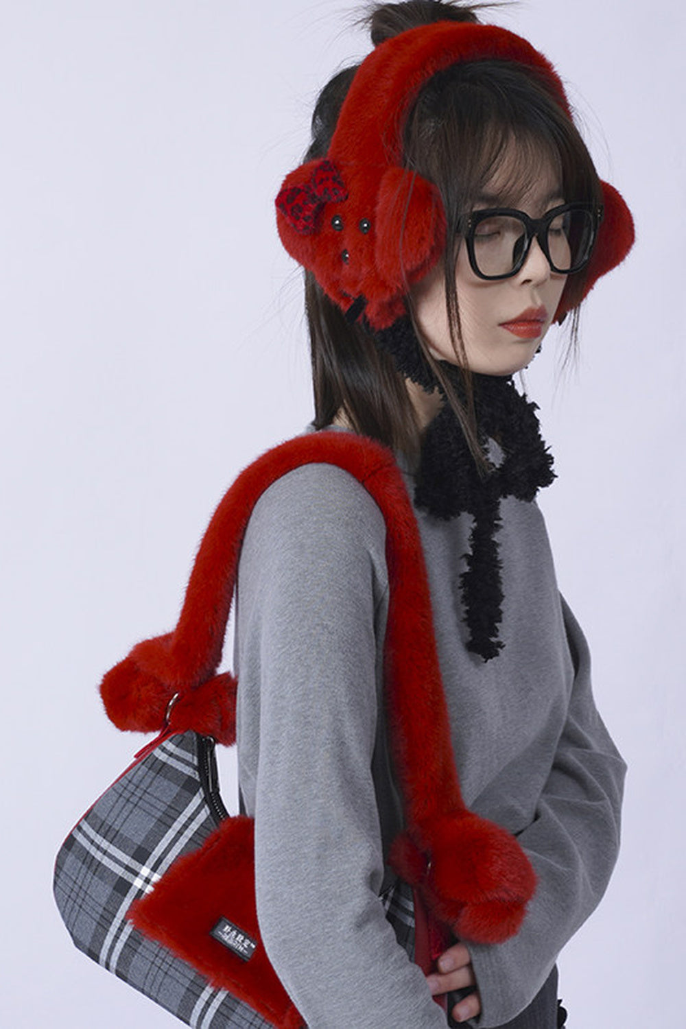 Red Plush Puppy Earmuff Scarf