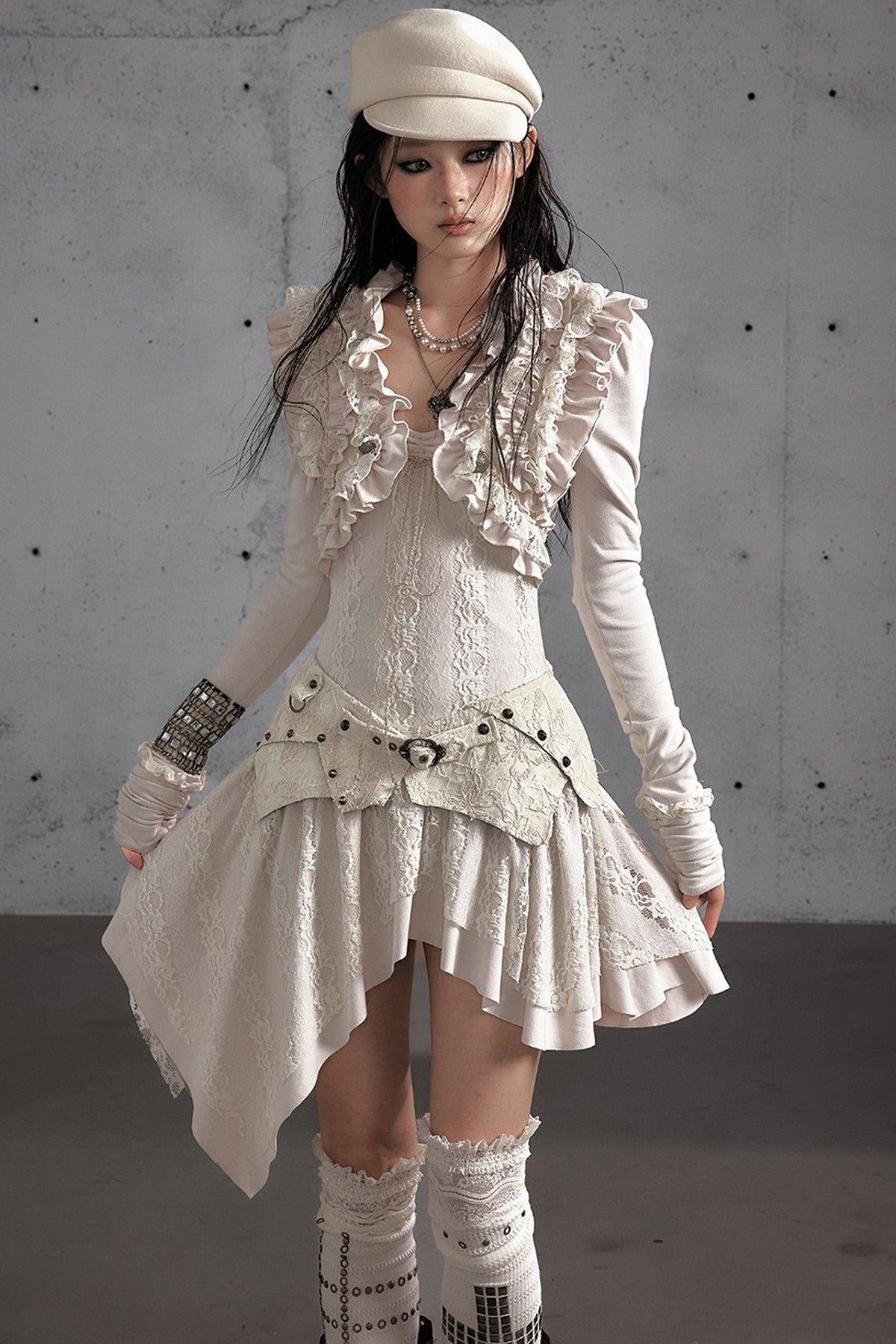 Punk Print Layered-Look Ruffle Irregular Dress