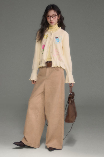 Hand-Painted Embroidered Bell-Sleeve Knit Cardigan