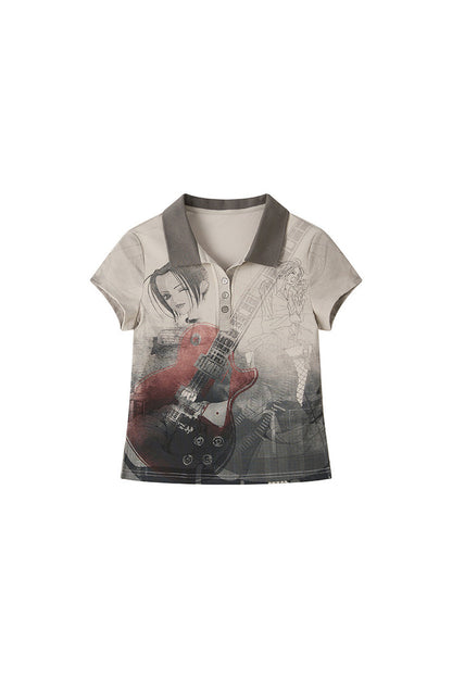 Distressed Portrait V-Neck Top
