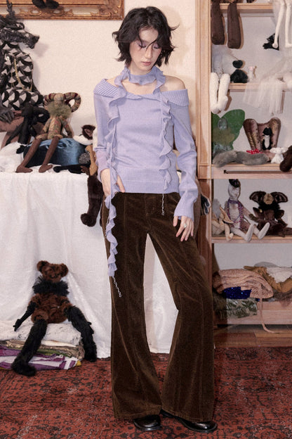 Brown Corduroy Micro-Flared Pants