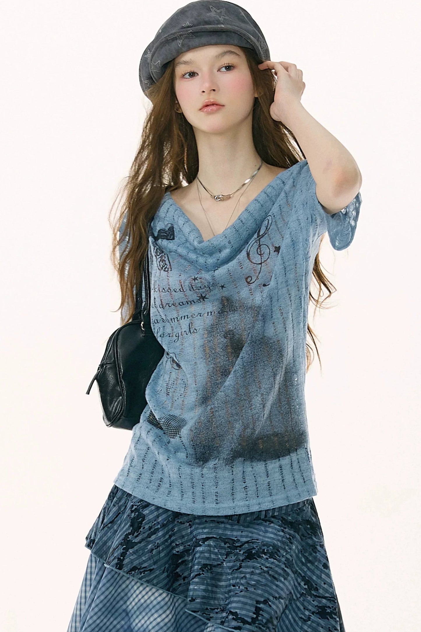 Sakura Melody Cat Print T-Shirt