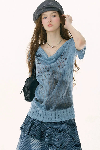 Sakura Melody Cat Print T-Shirt