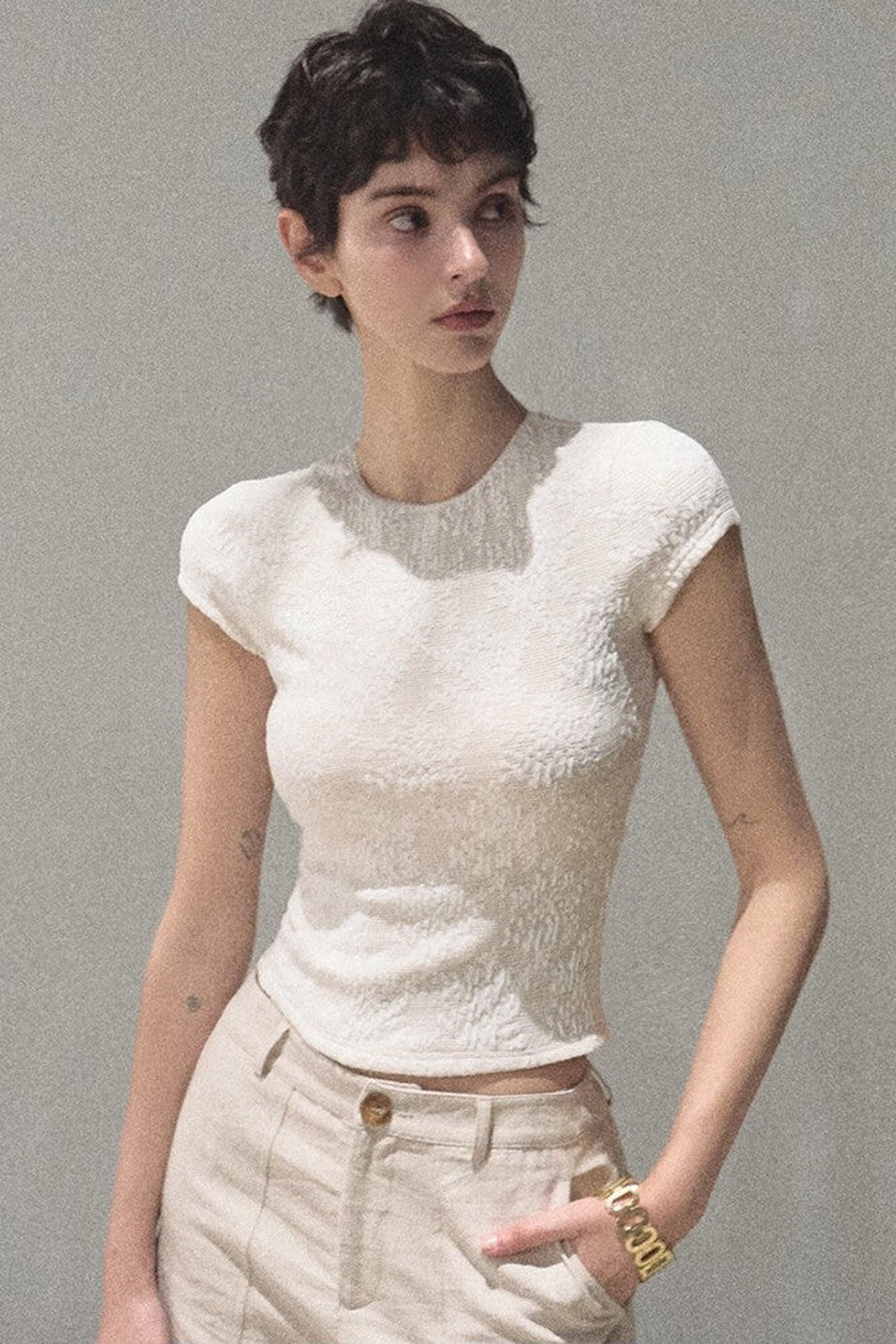 Lace Splice Short Sleeve Top