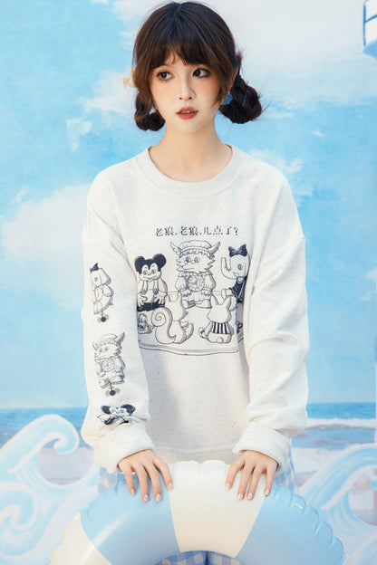 Old Wolf Asymmetrical Gray Speckled Sweatshirt