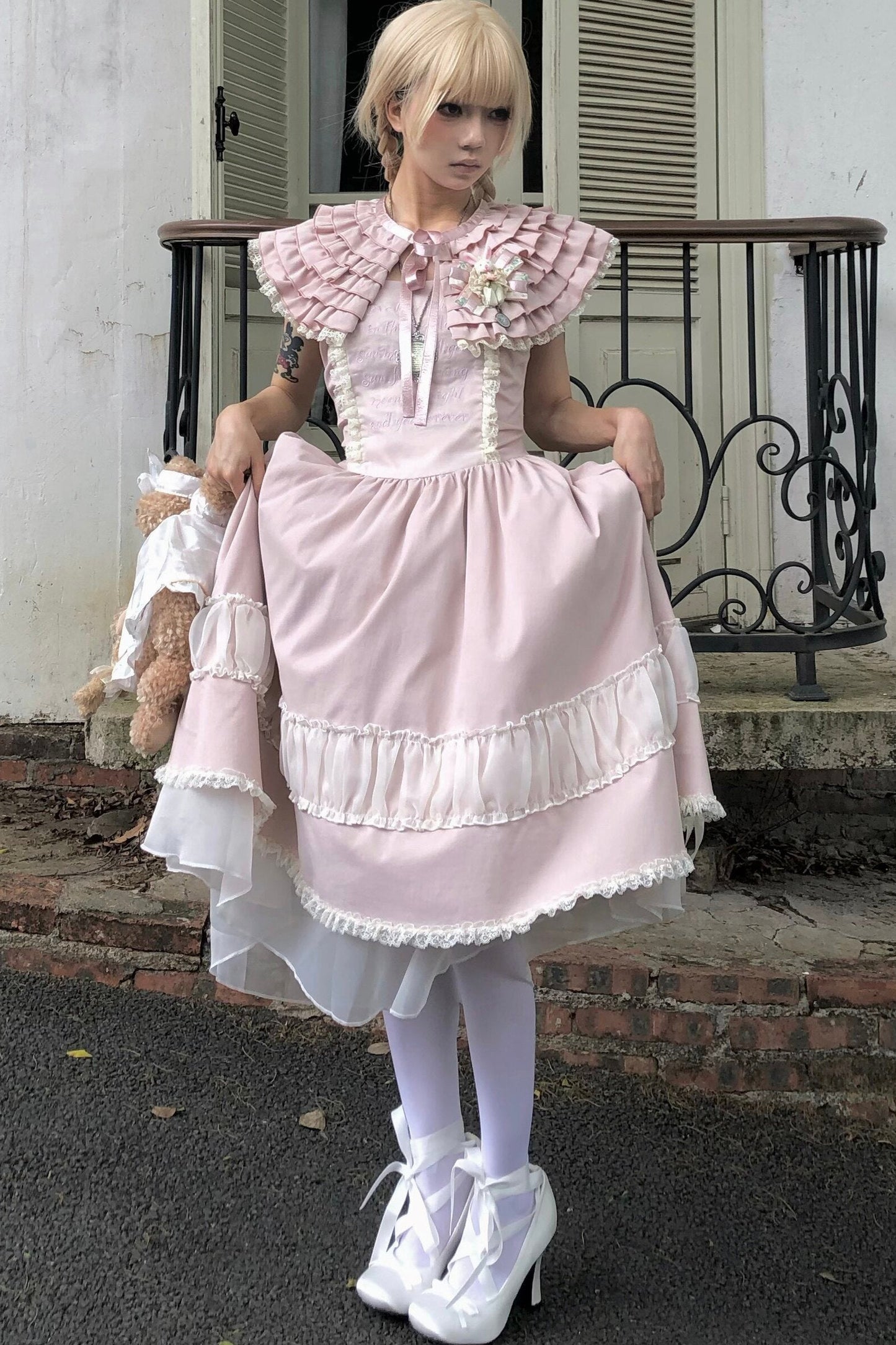 Pink Lace Embroidered Dress Set-Up