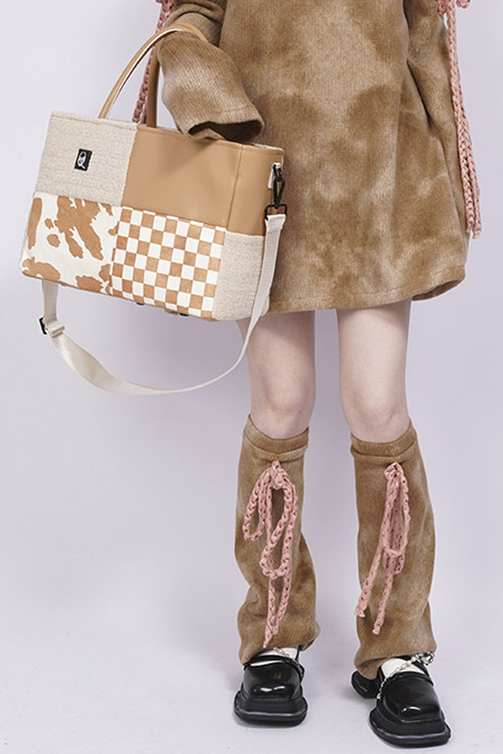 Y2K Leather Contrast Tote Bag