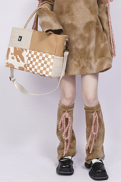 Y2K Leather Contrast Tote Bag